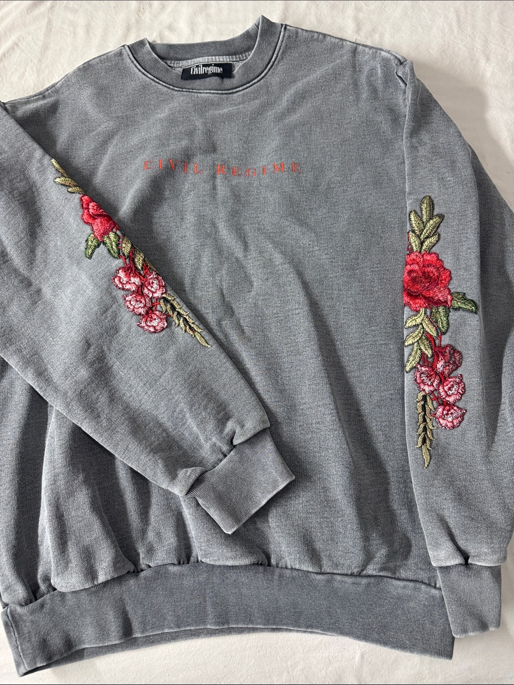 Men’s  Civilregime Gray Embroidered Floral Sweatshirt